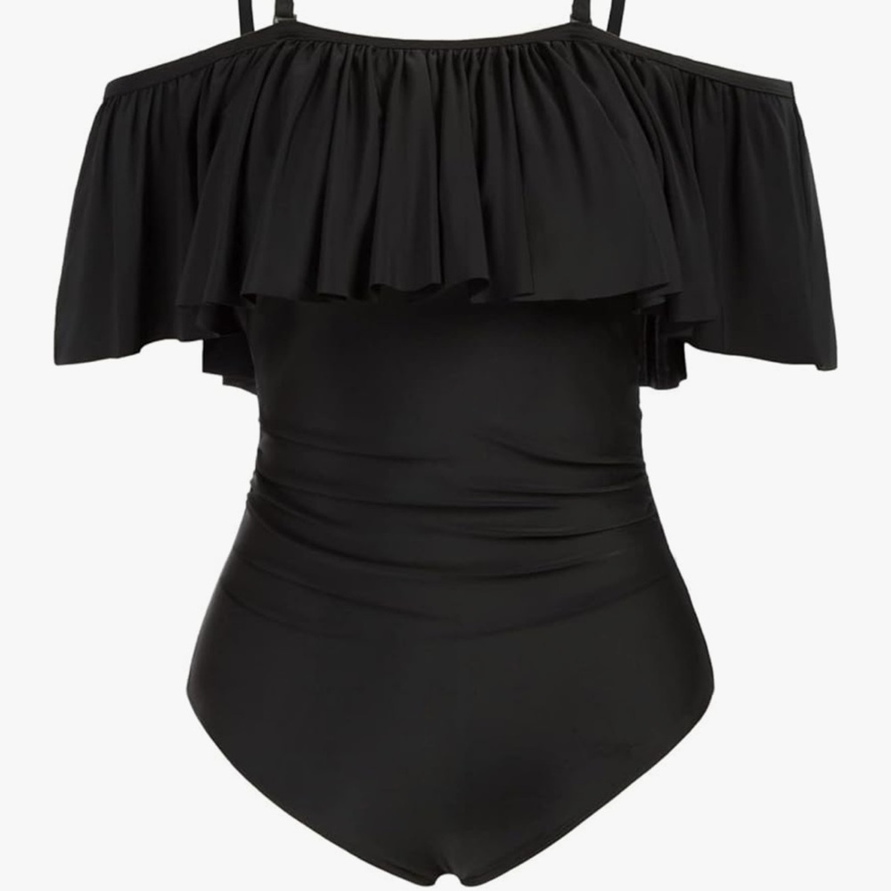 Hanna Nicole Off Shoulder Ruffled  Swimsuit Ruched Boho Tummy Control Plus Size